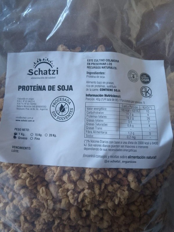 Producto - soja texturizada gruesa orgánica Campos Robles x 100 grs. Click para info