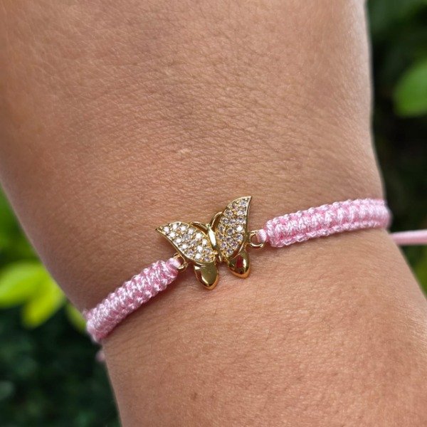 Producto - Pulsera macramé rosado dije mariposa