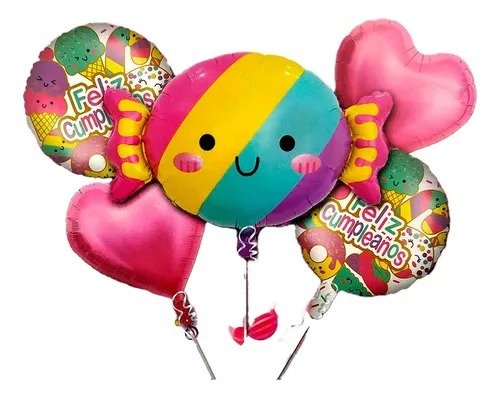 Producto - SET DE GLOBOS CARAMELO Y ESTRELLA FELIZ CUMPLEAÑOS 5 PIEZAS x1