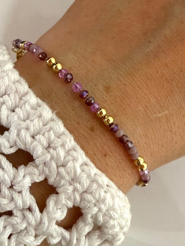 Producto - PD122 Pulsera piedritas y bolitas acero dorado