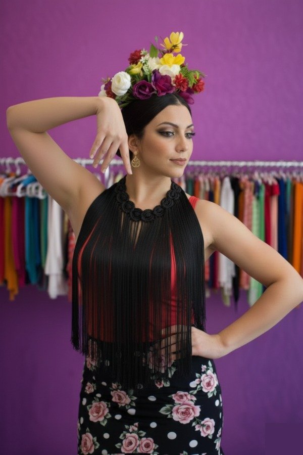 Producto - Collar De Flecos De Seda Círculos Negro