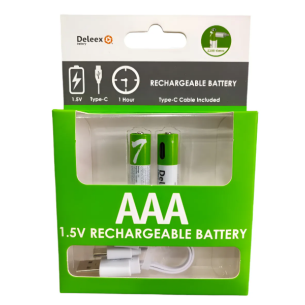 Producto - Pilas Recargables Aaa 1.5v 750mwh Usb Tipo C Deleex Pack 2