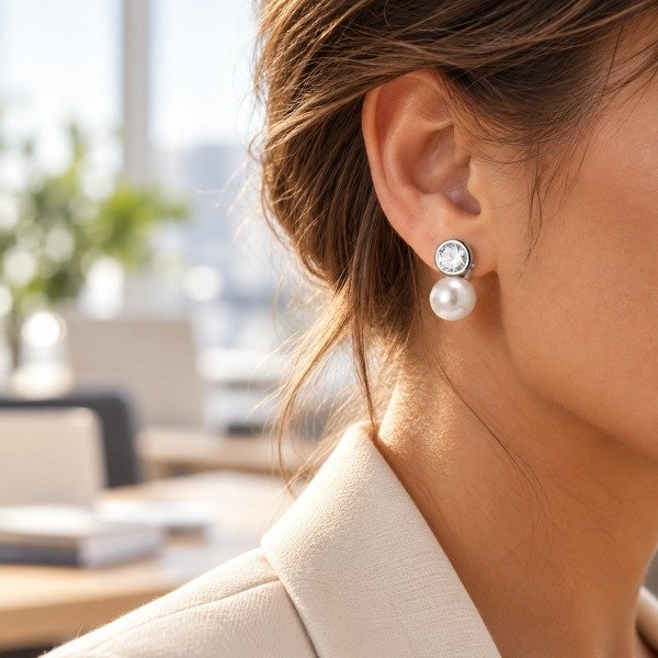Producto - Aros Dainty de plata 925 con zirconia cúbica y perla - 1