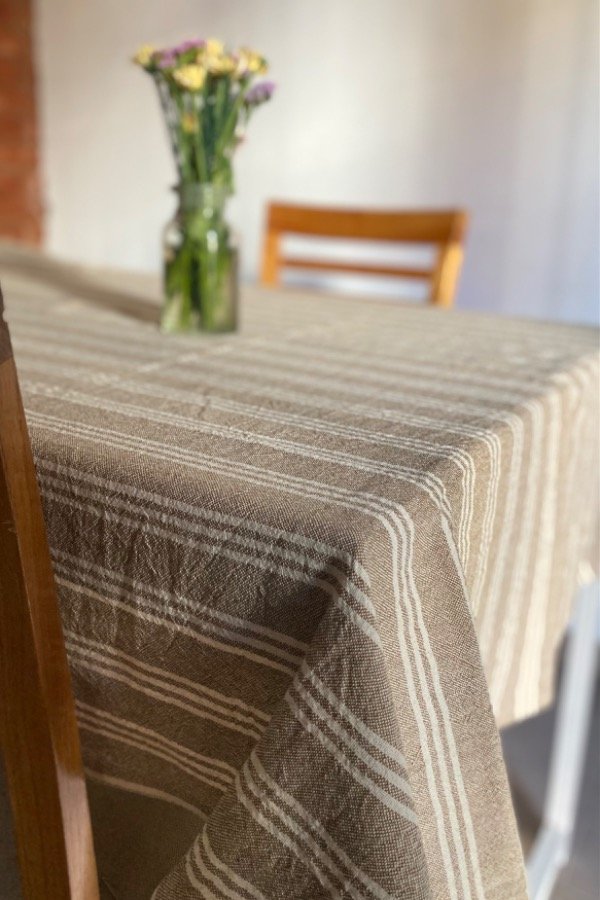 Producto - Mantel de tusor LINO BEIGE RAYADO 1,20x2,5mts