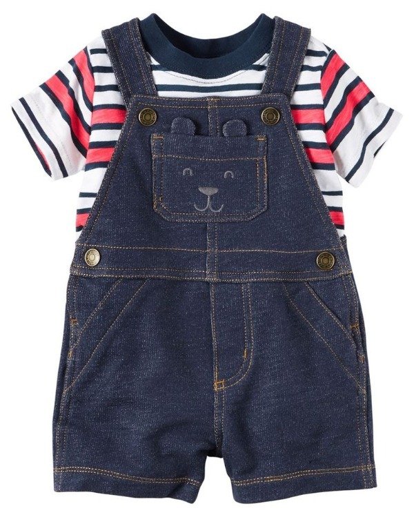 Producto - Conjunto Verano Bebe 2 Piezas con Jardinero Rayado Blanco