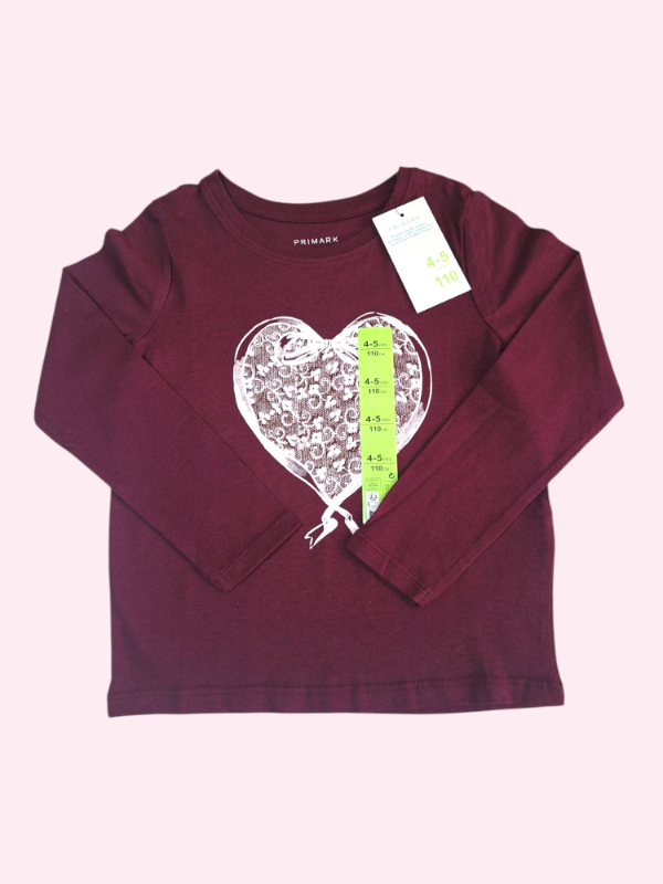 Producto - Remera manga larga bordo con corazon Primark 4/5 años