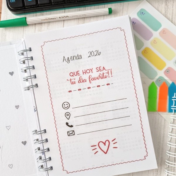 Producto - Agenda semanal 2026 corazones. Tapa a elección