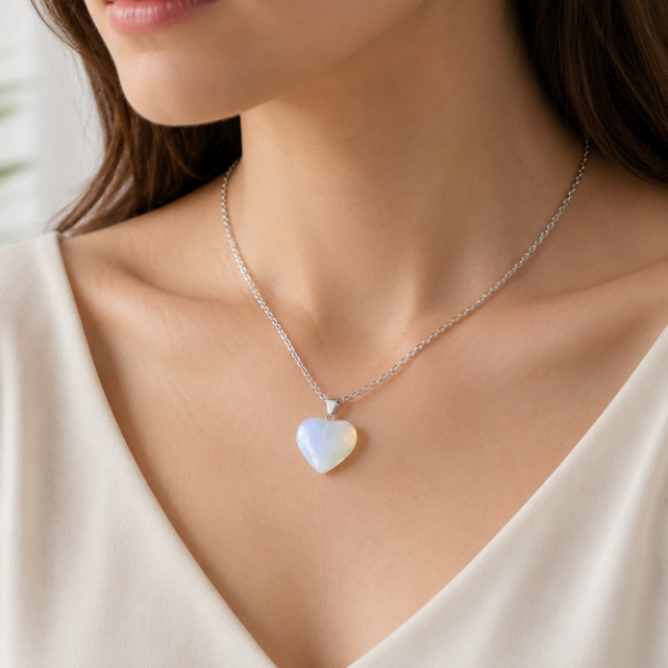 Producto - Collar Corazón Opalina Piedra de la Luna - 0