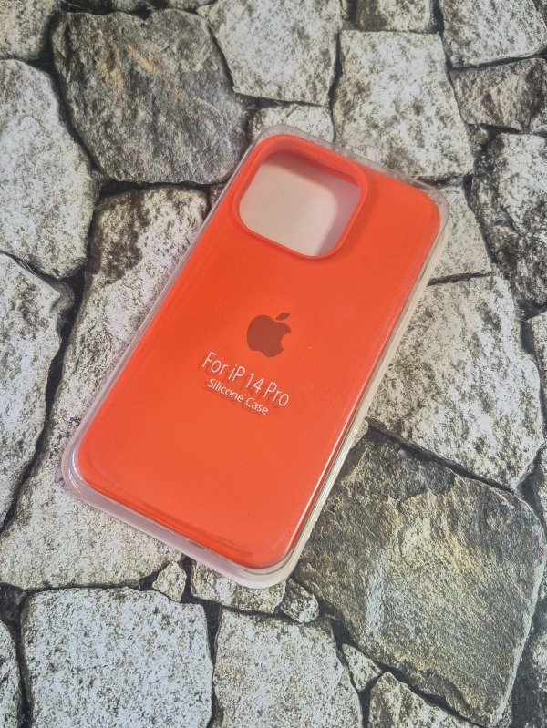 Producto - Funda silicone case con logo Iphone 14 Pro naranja