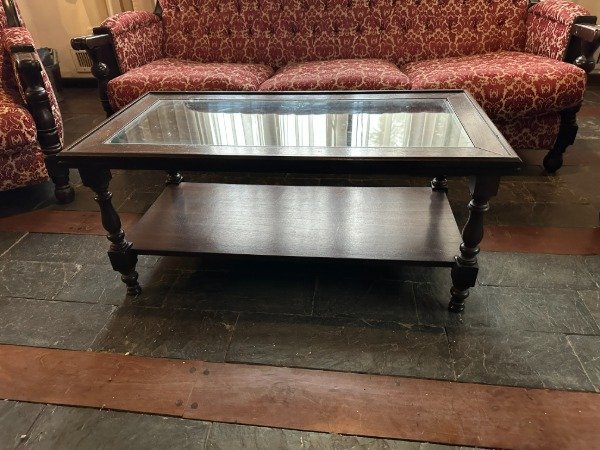 Producto - MESA RATONA ESPAÑOLA CON VIDRIO 92x46x42 #11844