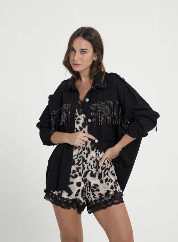 Producto - Chaleco con flecos y strass Negro