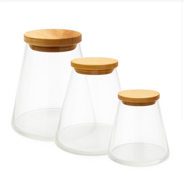 Producto - Set 3 Floreros Conicos Con Tapa de Madera