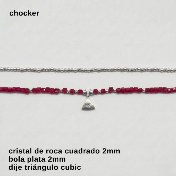Producto - CHO.FP - Chocker doble cristal de roca cuadrado 2mm y triangulo cubic (DÓLAR)