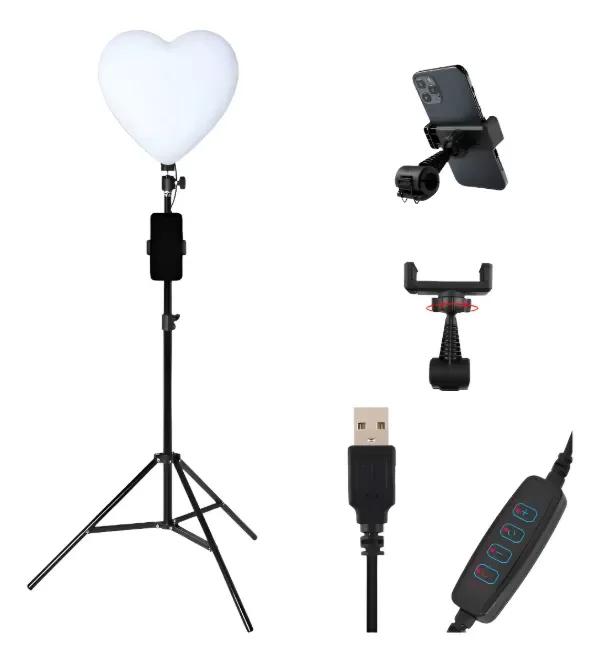 Producto - ARO CORAZON LUZ LED PANEL 3 TONOS BLANCO + TRIPODE 2.10M NEGRO BLANCO