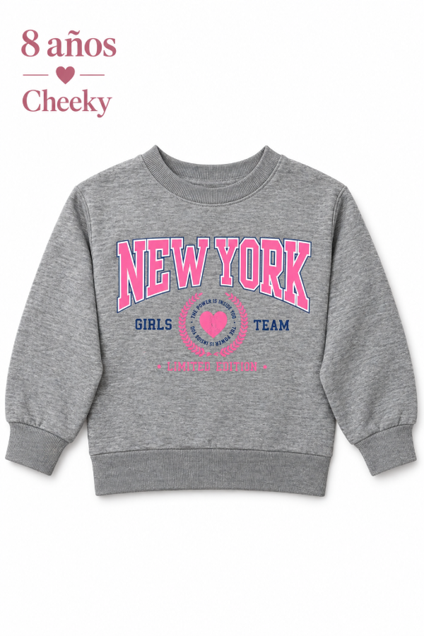 Producto - Buzo gris con inscripcion New York fucsia Cheeky 8 años - 0