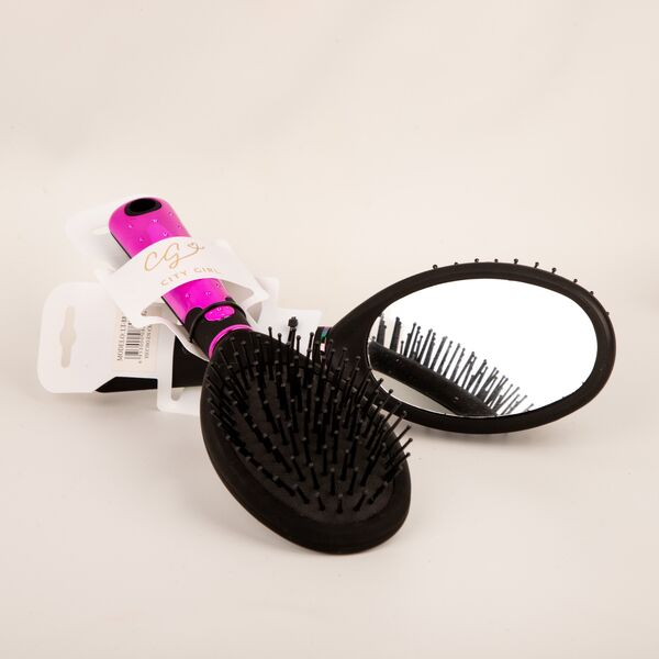 Producto - Cepillo Ovalado para Cabello con Espejo y Mango Metalizado