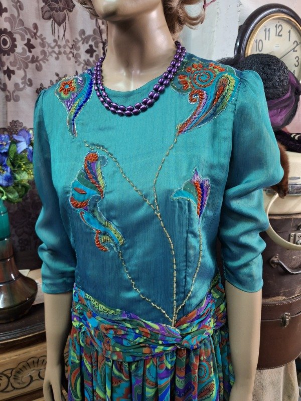 Producto - Vestido Vintage Estampado Verde Años 80 - 1