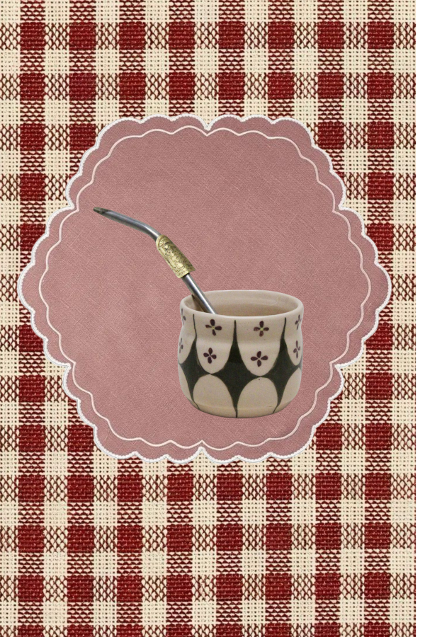Producto - Mate verde musgo y flores violetas