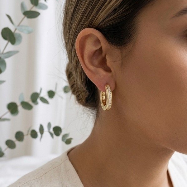 Producto - Aros argollas Plata 925 Dorado/Cubic