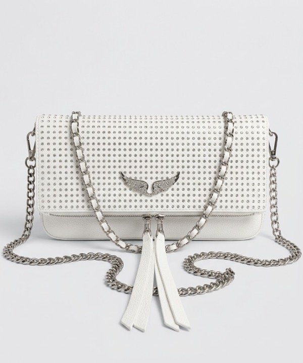 Producto - Cartera Zadig Rock Full Tachas - Linea Exclusiva - Doble correa - White