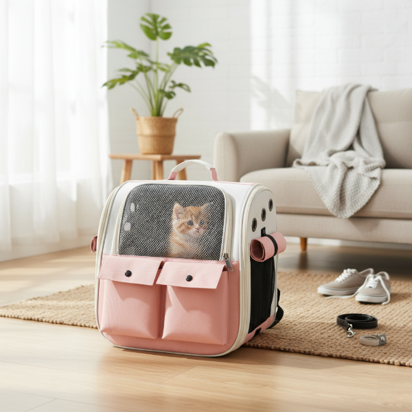 Producto - Mochila transportadora rosa con bolsillos