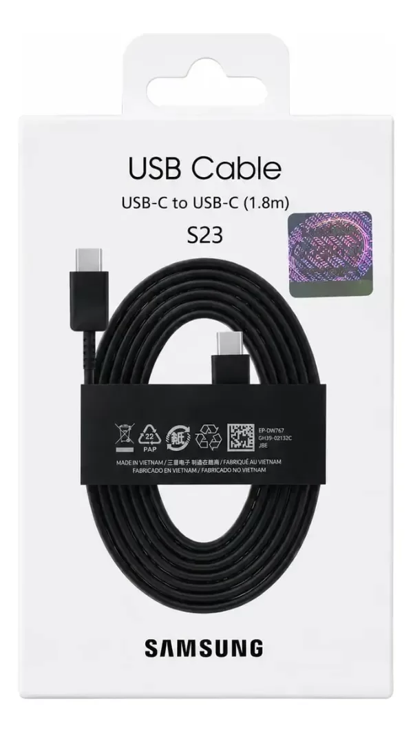 Producto - Cable Samsung ORIGINAL usb C a C 1.8 metros (3A) NEGRO