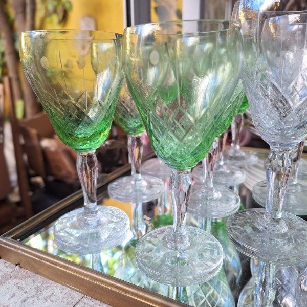 Producto - Copas verdes cristal tallado