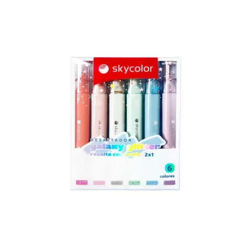 Producto - Resaltador skycolor Galaxy Glitter X 6 Colores 2X1 - 0
