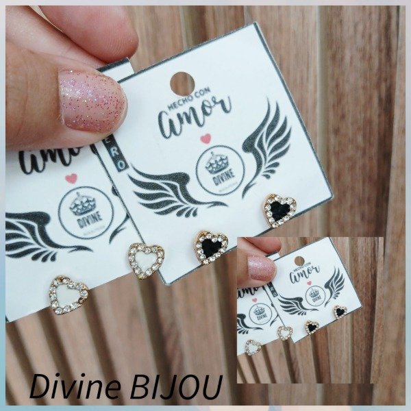 Producto - Aros corazones  con strass Acero dorado