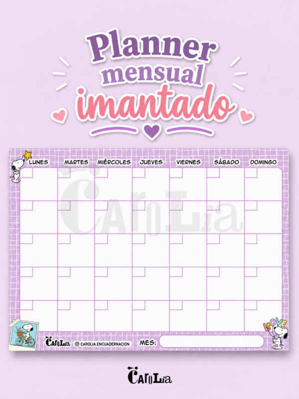 Producto - Planner mensual imantado - Snoopy violeta -