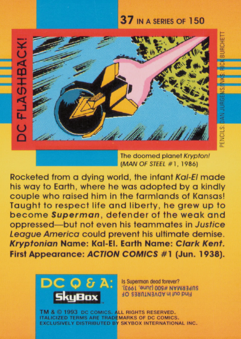 Producto - 1993 SkyBox DC Cosmic Teams #37 - Superman - 1