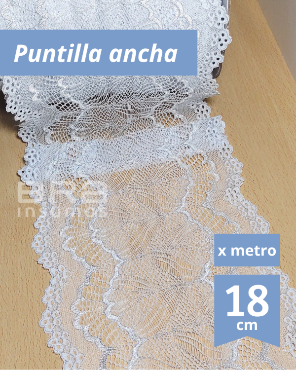 Producto - [P19] Puntilla Elastizada 18 cm - Blanco con Lurex (x Metro)