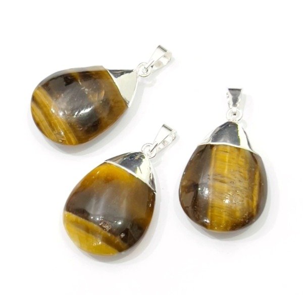 Producto - Dije gota con baño de plata de ojo de tigre