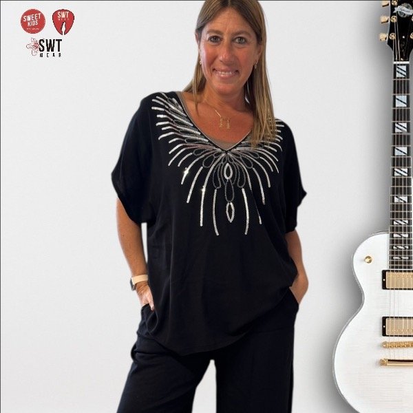Producto - Blusa Lino Escote en V LENTEJUELAS Hojas