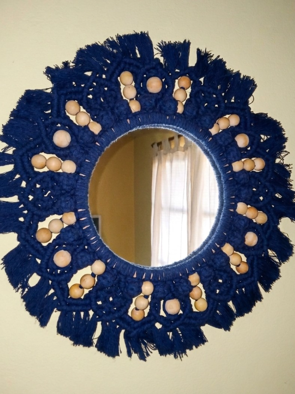 Producto - Espejo Decorativo en Macramé- Azul Marino