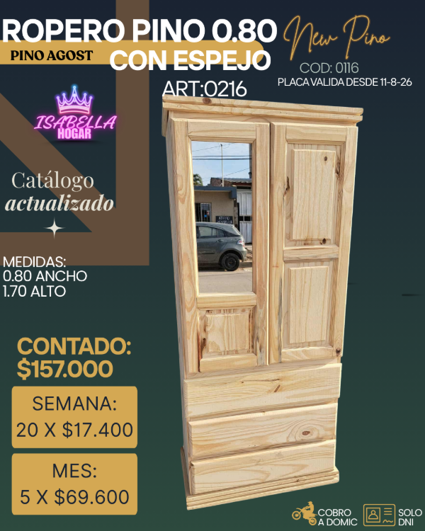 Producto - ROPERO PINO 0.80 CON ESPEJO COD:082