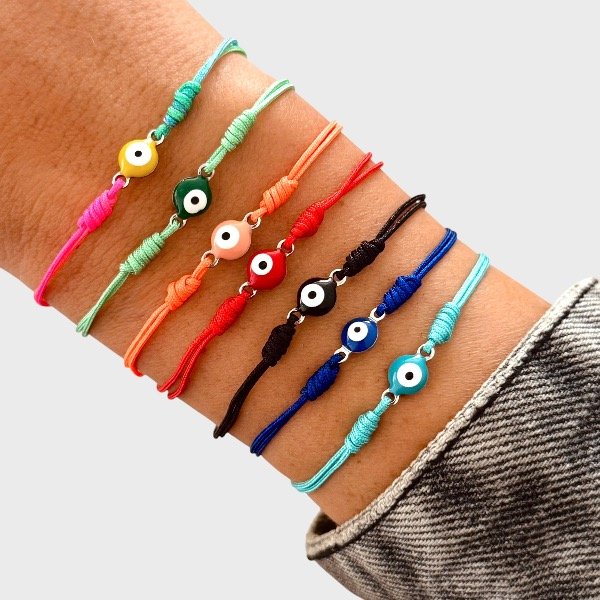 Producto - Pulsera de hilo y acero quirúrgico - Amuletos - Ojo Turco