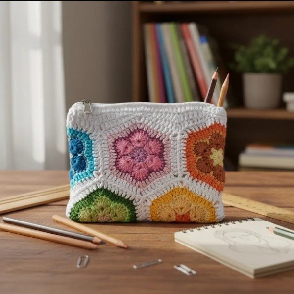 Producto - Cartuchera - monedero crochet flores