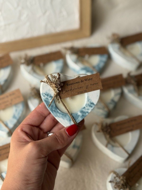 Producto - Velas mini corazón blanco y azul petroleo - 35 disponibles