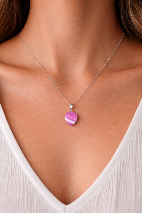 Producto - Cadenita + Dije Corazon Ágata Fucsia