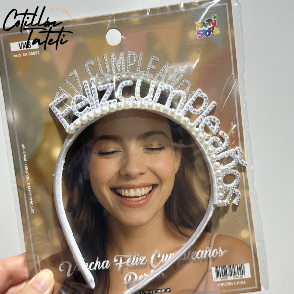 Producto - VINCHA FELIZ CUMPLEAÑOS PERLAS Y STRASS