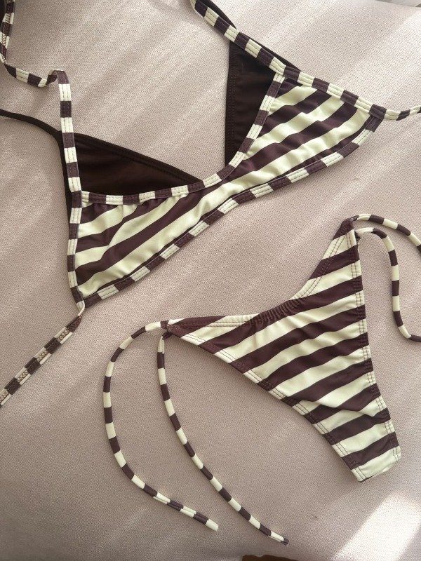 Producto - Bikini Doble Rayas Marron y Amarillo Pastel - 0