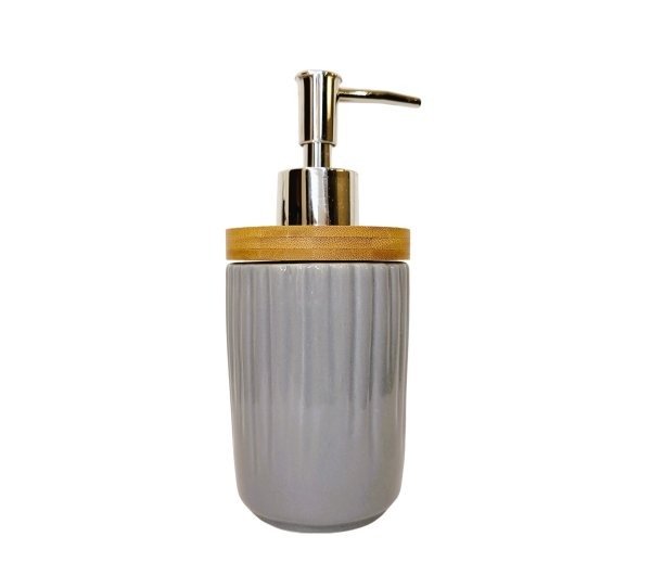 Producto - DISPENSER DE JABON GRIS TAPA DE BAMBOO
