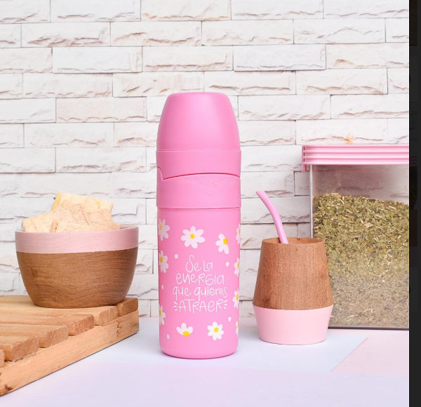 Producto - Combo Duet encastrable Azucarera y Yerbera sin mate Rosa con Flores