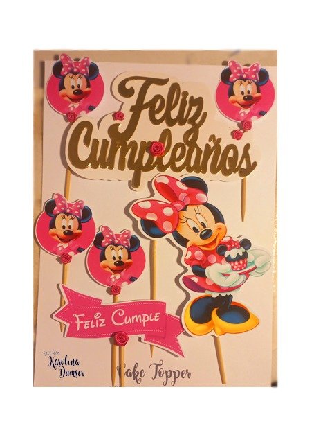 Producto - Cake Topper Adorno Minnie Fucsia Feliz Cumpleaños + 6 CupcakeToppers - 0