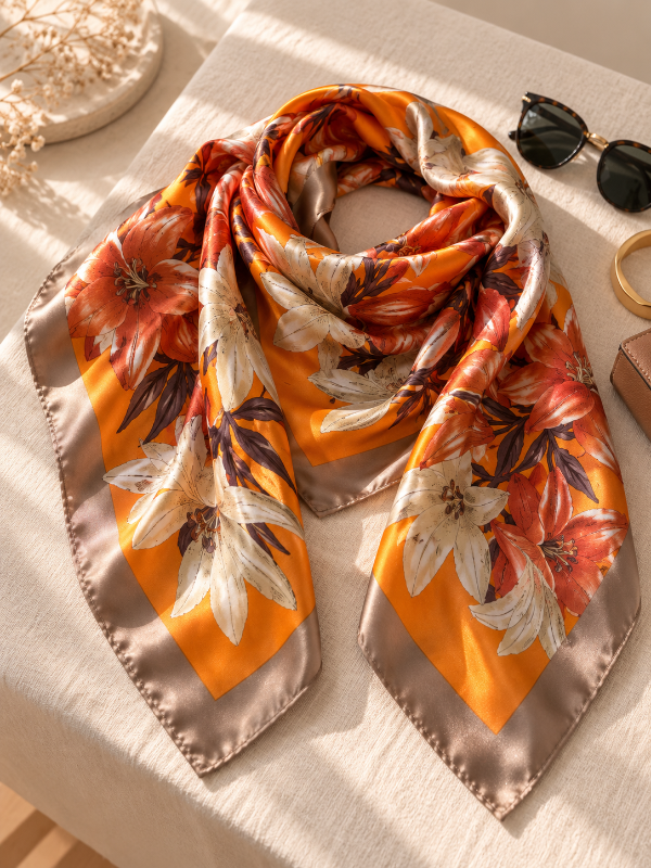Producto - Maxi Pañuelo magnolias naranja