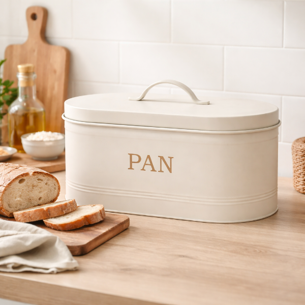 Producto - Panera de Acero Vintage con Tapa Bread Organizador de Pan para Cocina