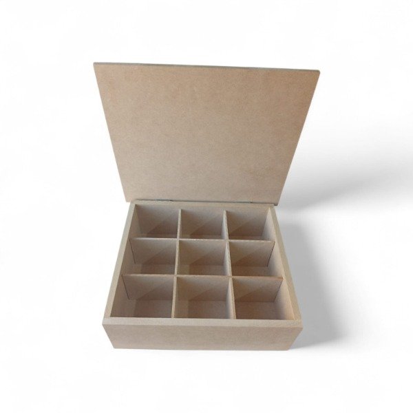 Producto - CAJA DE TE 9 DIVISORIOS CON BISAGRAS LISA