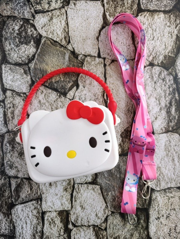 Producto - Carterita silicona con doble correa Kitty blanca