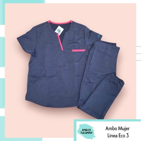 Producto - Ambo Eco 3 Azul Símil Jean Con Fucsia